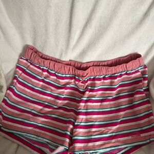 The North Face Pink and Green Striped Women's Athletic Shorts